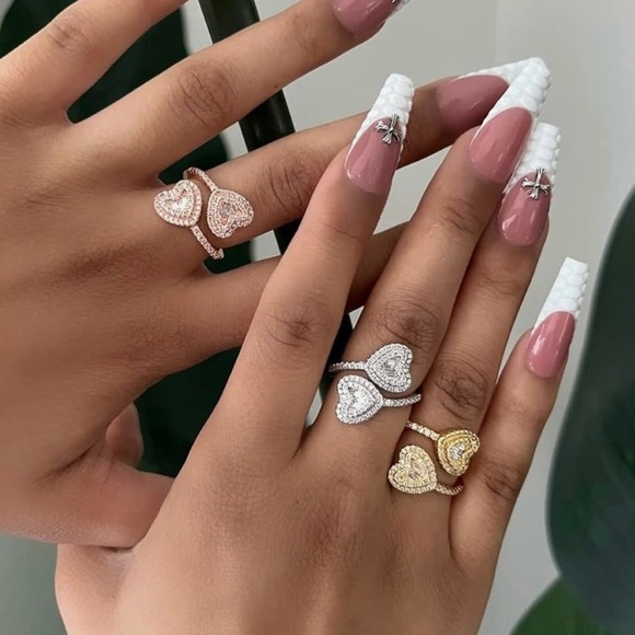 Iced Out Heart Adjustable Ring 💍 - Picture 1 of 4